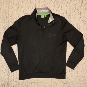 Hugo Boss 1/4 Button Down Milti Spellout Collared Lightweight Stretch Sweater